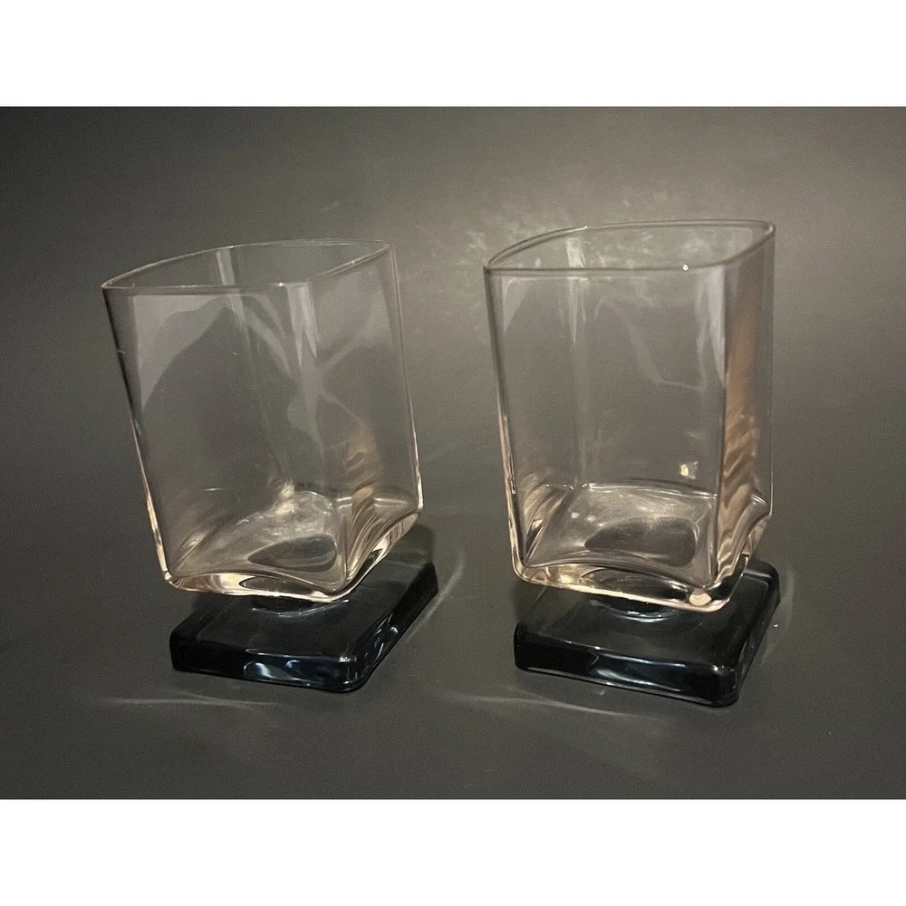 Vtg MCM Di Saronno Pink Tint Blue Pedestal Cocktail Cordial Glasses Set Of 2